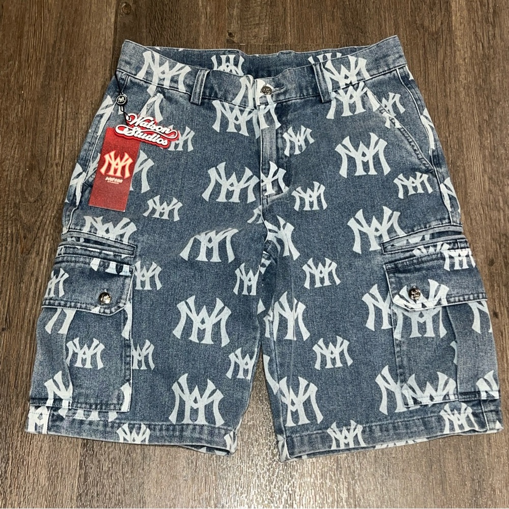 Watson Studios NY Patterned Denim Cargo Shorts - Blue